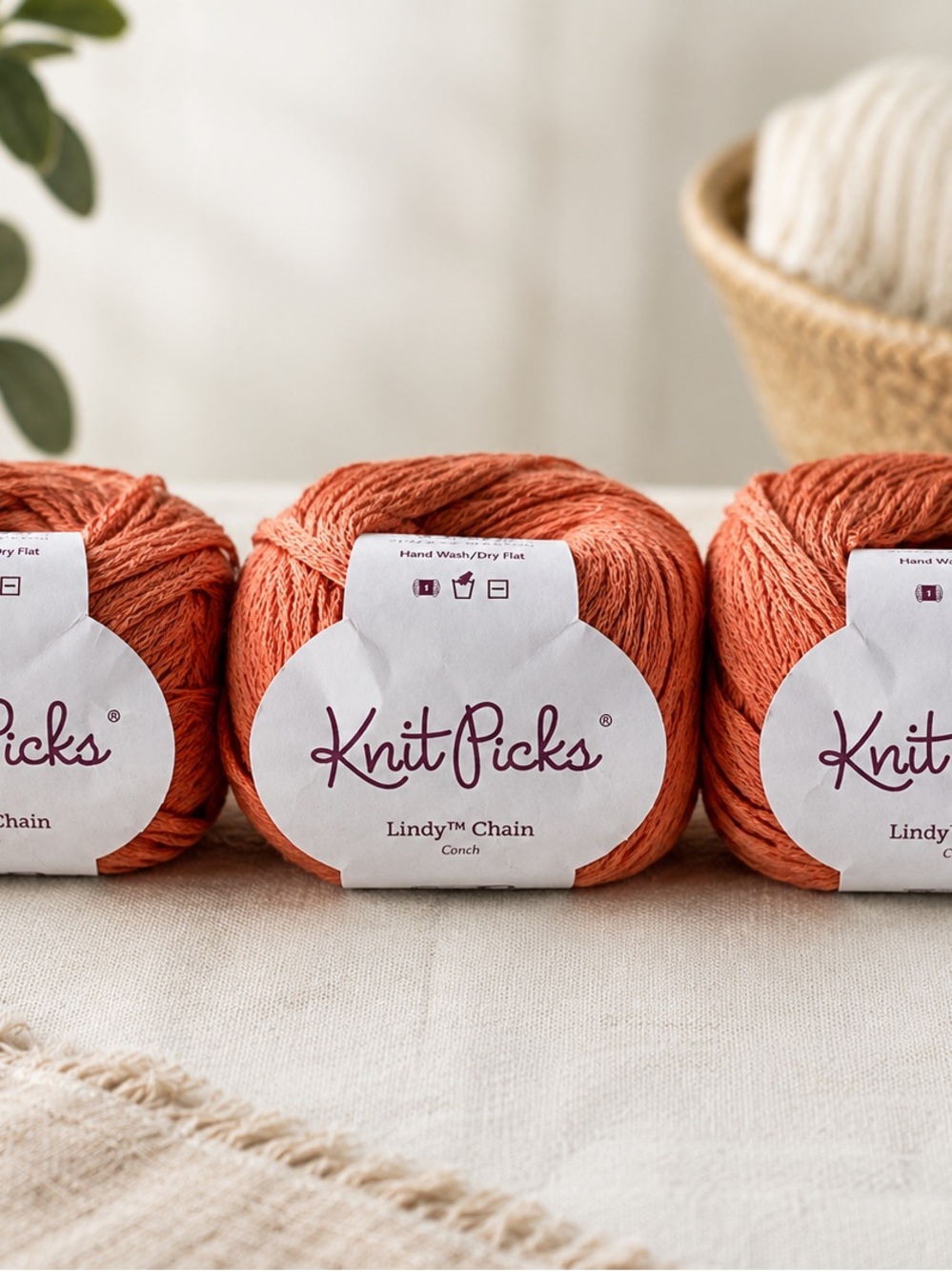 Knit Picks Lindy Chain Yarn in Conch (Coral) -Linen & Pima Cotton Blend Lot of 3